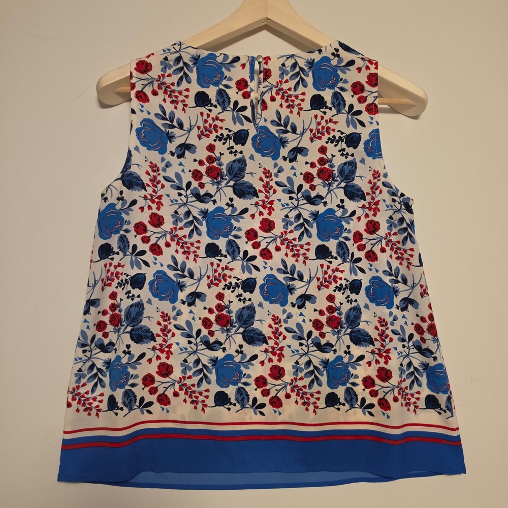 Tommy Hilfiger Floral Print Sleeveless Blouse Blue Red White Medium - Picture 6 of 8